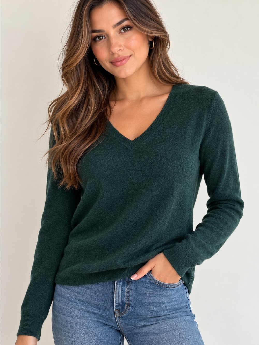 Antonio Melani 100% Cashmere V-Neck Sweater Forest Green Size M